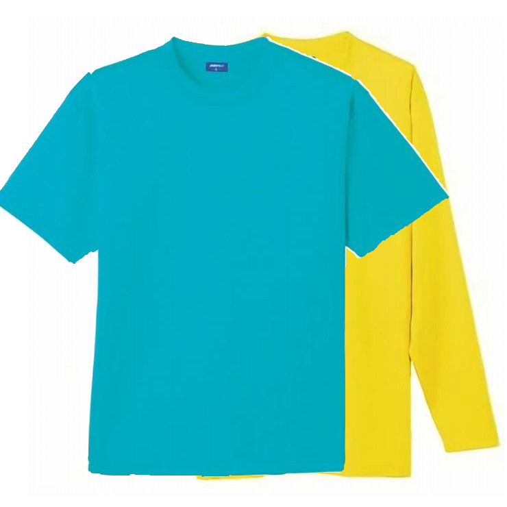 DRY+D 半袖Tシャツ+長袖Tシャツ(袖口リブ・胸ポケット無... エメラルドブルー(半袖)+イエロー(長袖)