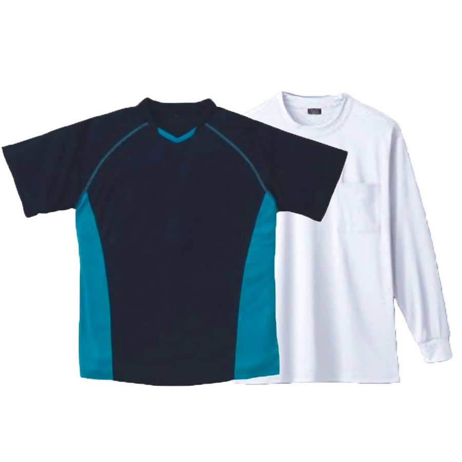 ジョギングウェア Tシャツ重ね着コーデ 半袖ツートン+長... ネイビー+ホワイト(インナー)